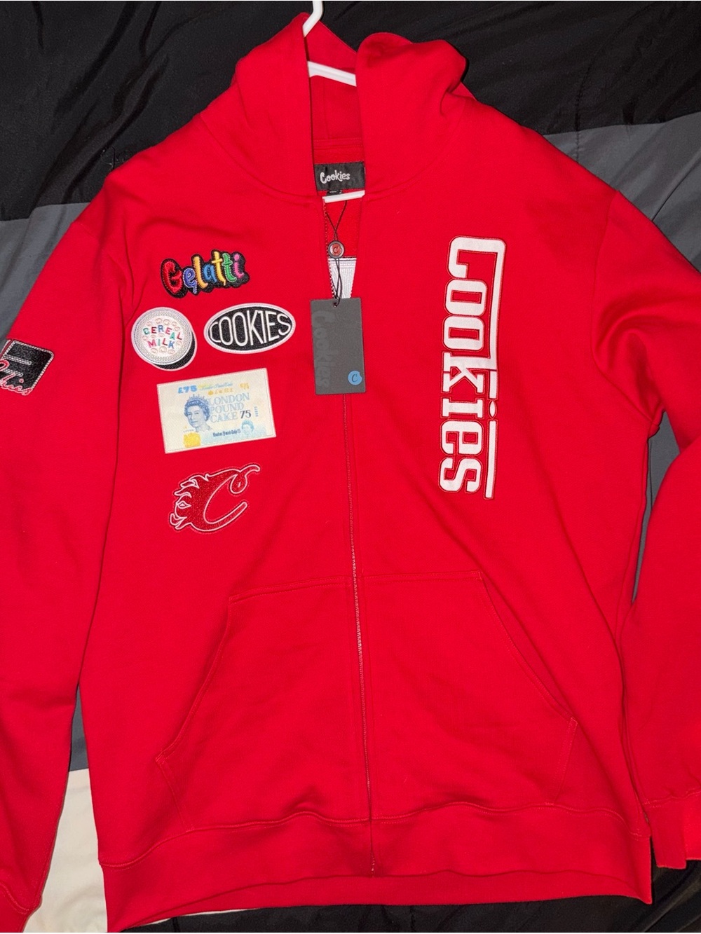 Cookies Men's Red Logo Patch Zip-Up Hoodie
